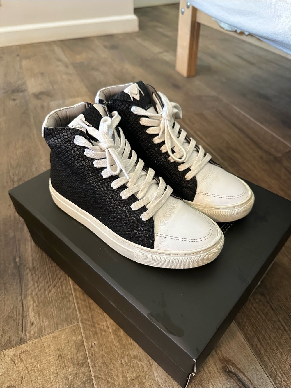 Modern Vintage Black and White High-Top Sneakers